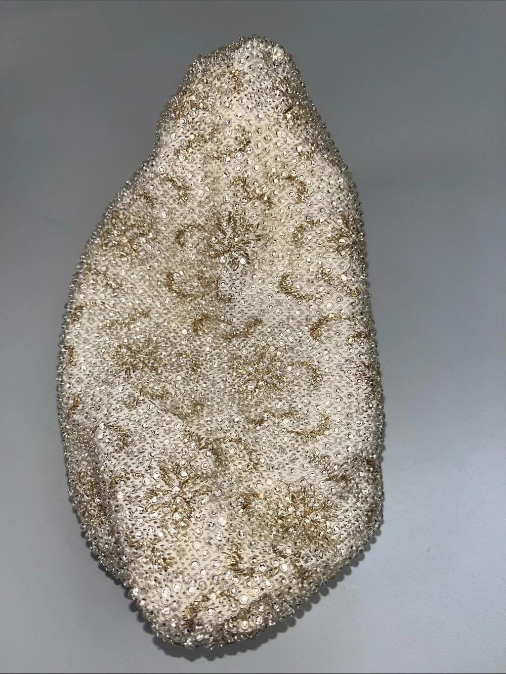 Source Unknown Ivory and Gold Beaded Evening Clutch